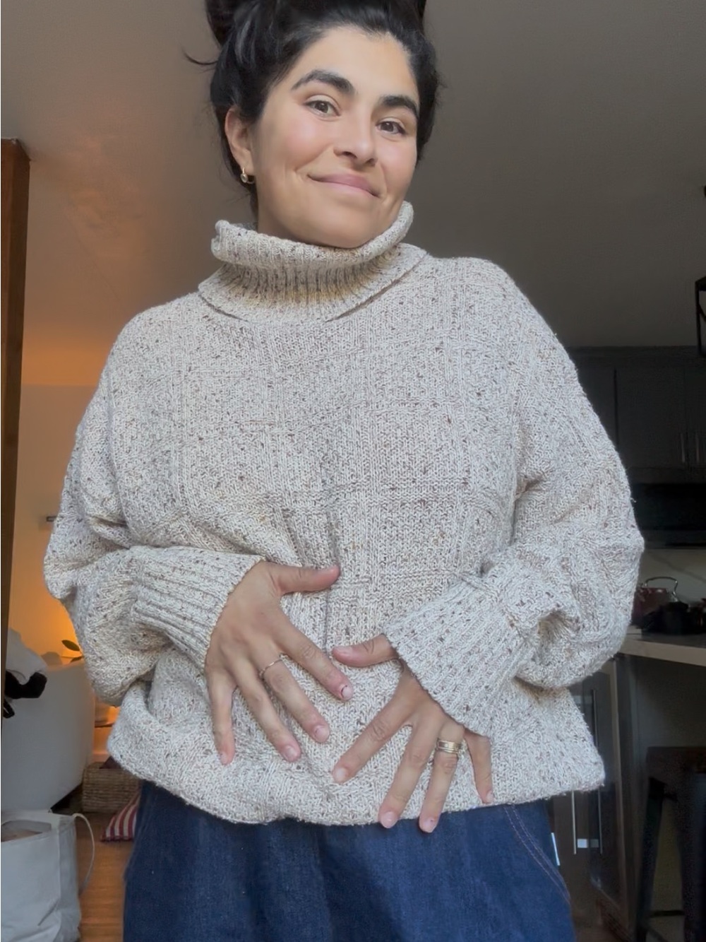 Cozy Knit Cowl Neck Sweater in Beige-Cream - Picture 2 of 5